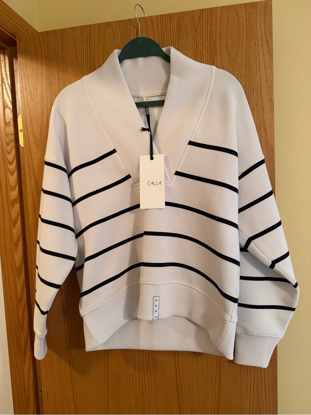 NWT Calia Elevate Ottoman Shawl Collar Pullover Stripe XS
